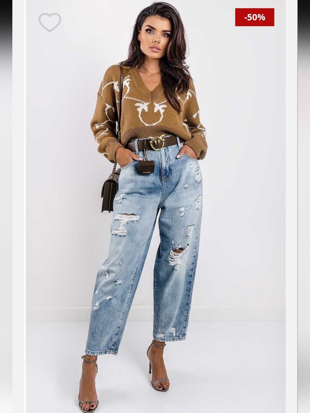 PINKO NEW Ester Egg Wide Leg Slouchy Distressed Jeans Denim Trendy Casual